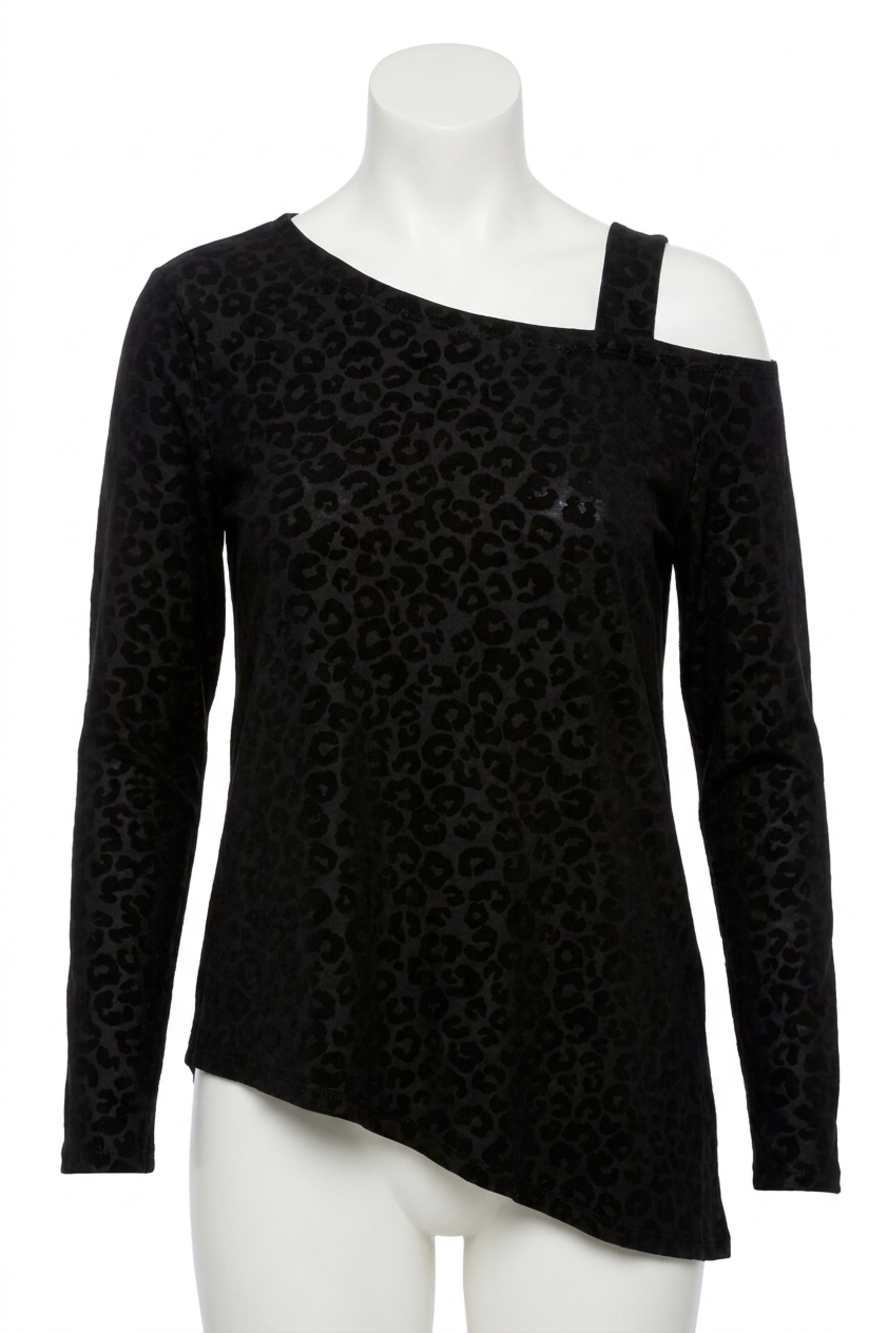 NEW SYMPLI one shoulder long sleeve top in black animal